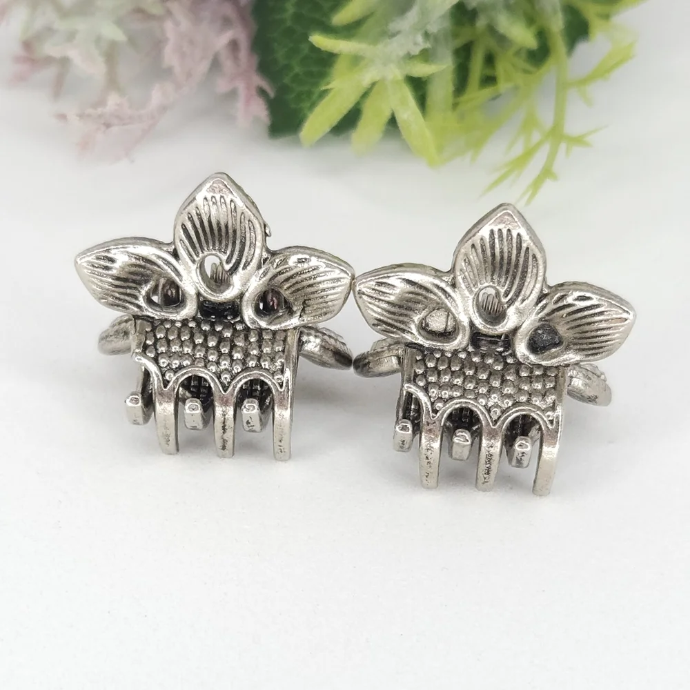 2 Silver Crystal Flower Hair Clips or Barrettes